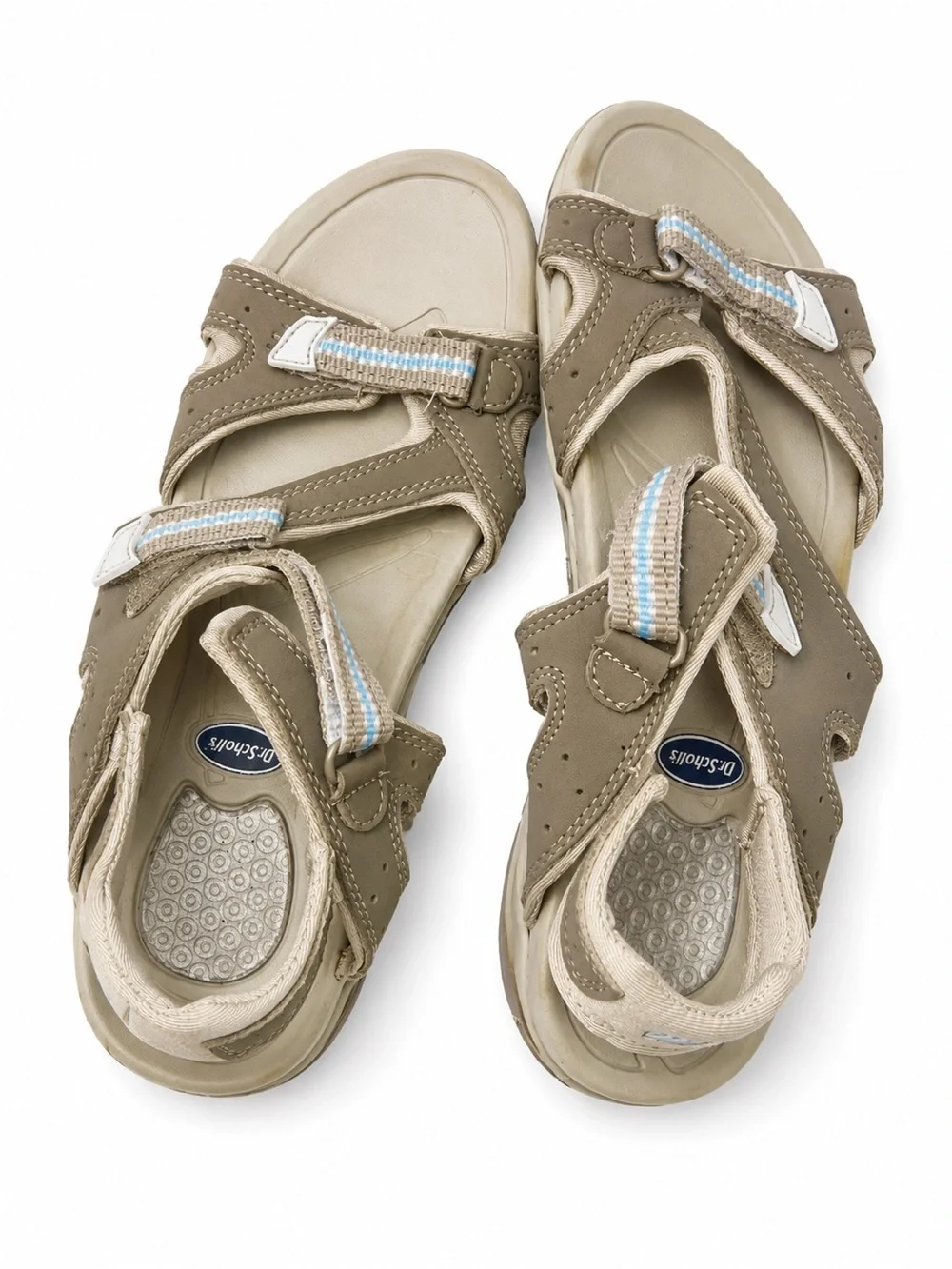 Dr. Scholl's Taupe Adjustable Comfort Sandals with Light Blue Accents